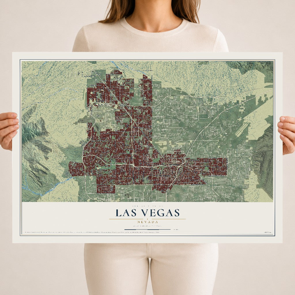 Map of Las Vegas, Nevada, 18 x 24 inch unframed archival matte print