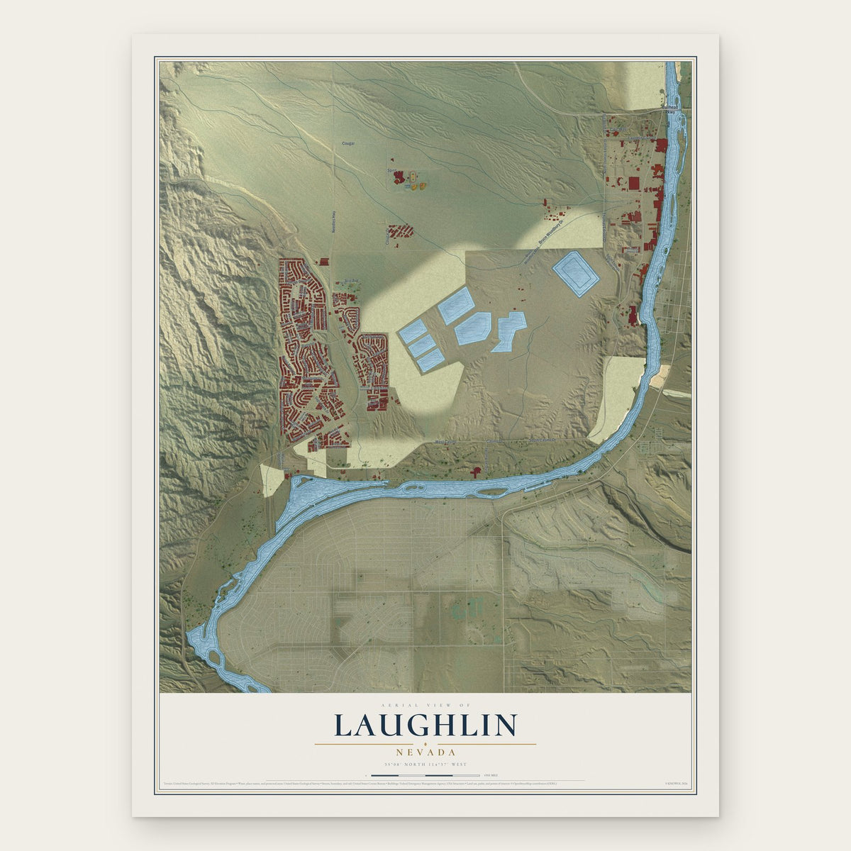 Laughlin, Nevada map print, the full design