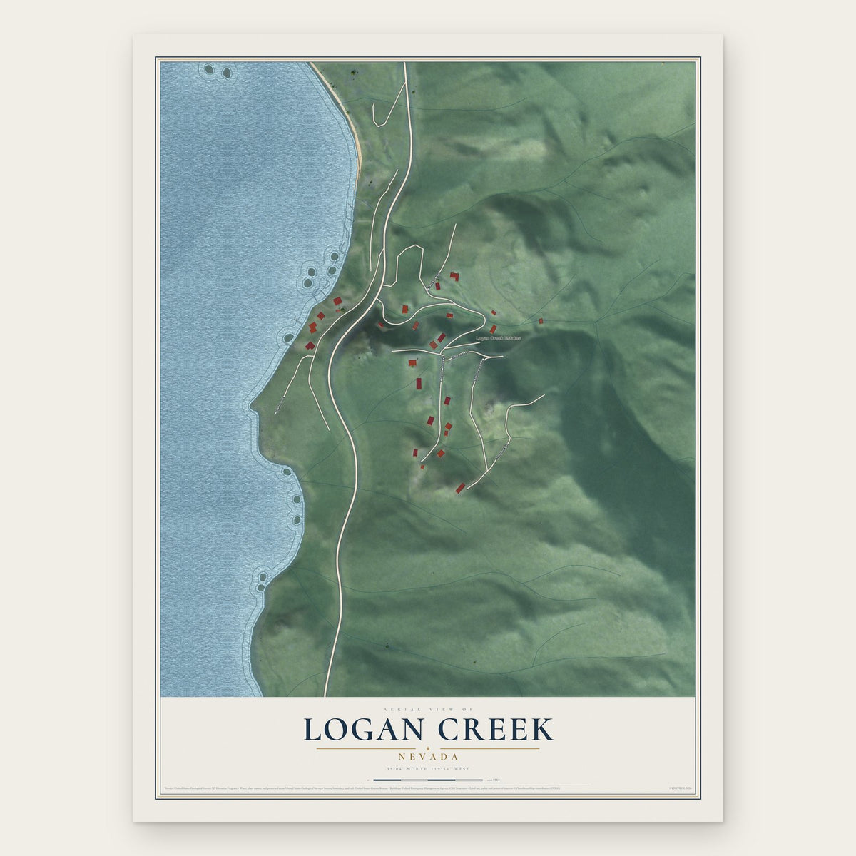 Logan Creek, Nevada map print, the full design