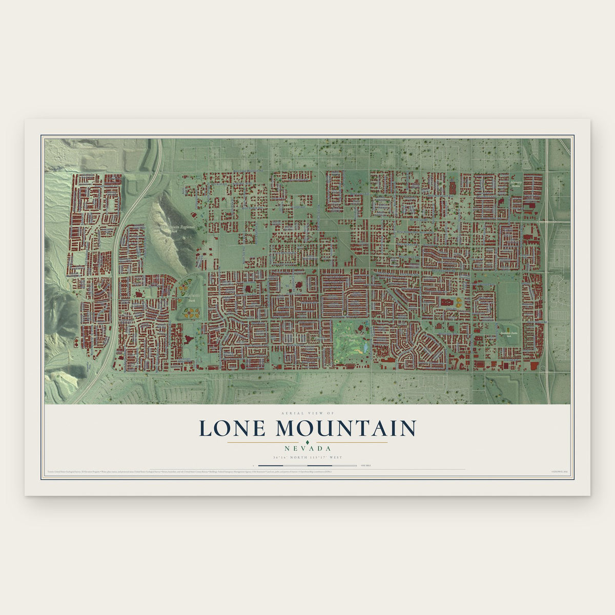 Lone Mountain, Nevada map print, the full design
