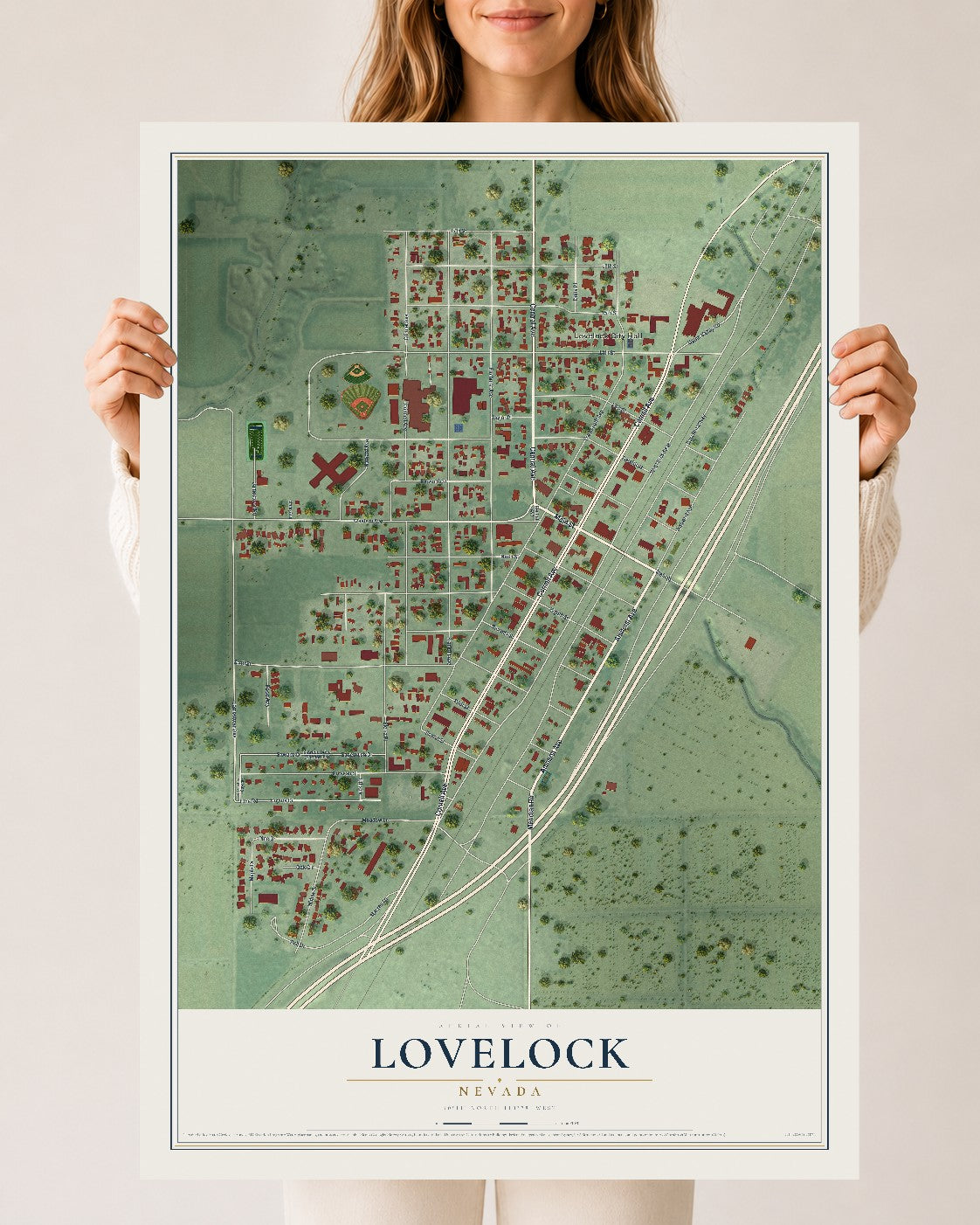 Map of Lovelock, Nevada, 24 x 36 inch unframed archival matte print