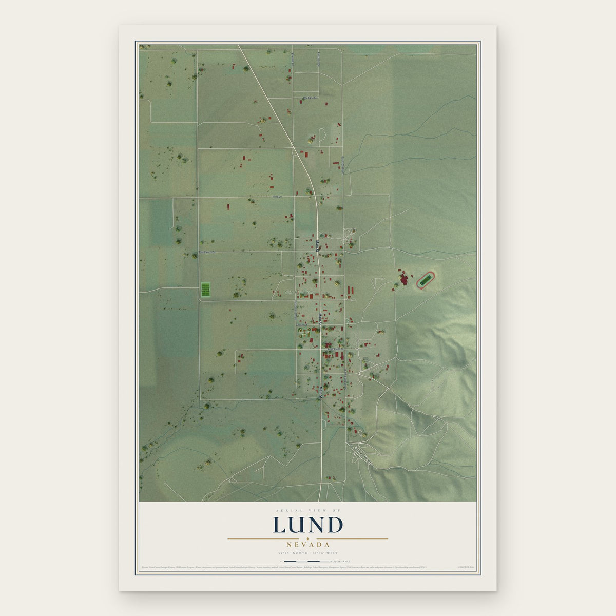 Lund, Nevada map print, the full design
