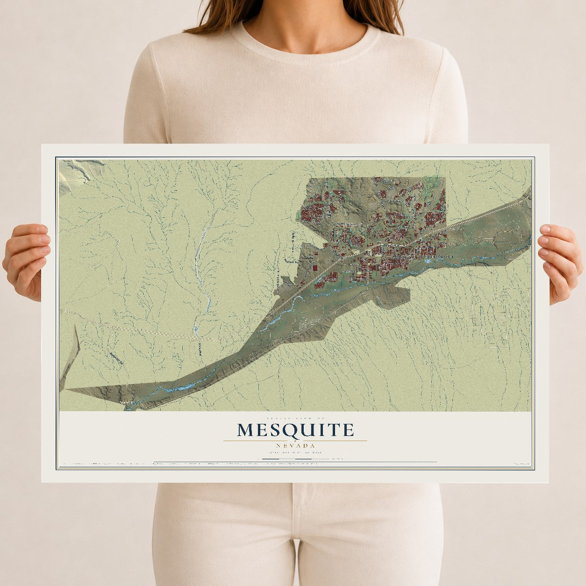 Map of Mesquite, Nevada, 12 x 18 inch unframed archival matte print