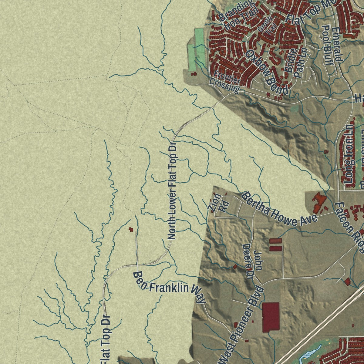 Second close-up of the map of Mesquite, Nevada print showing more streets and buildings
