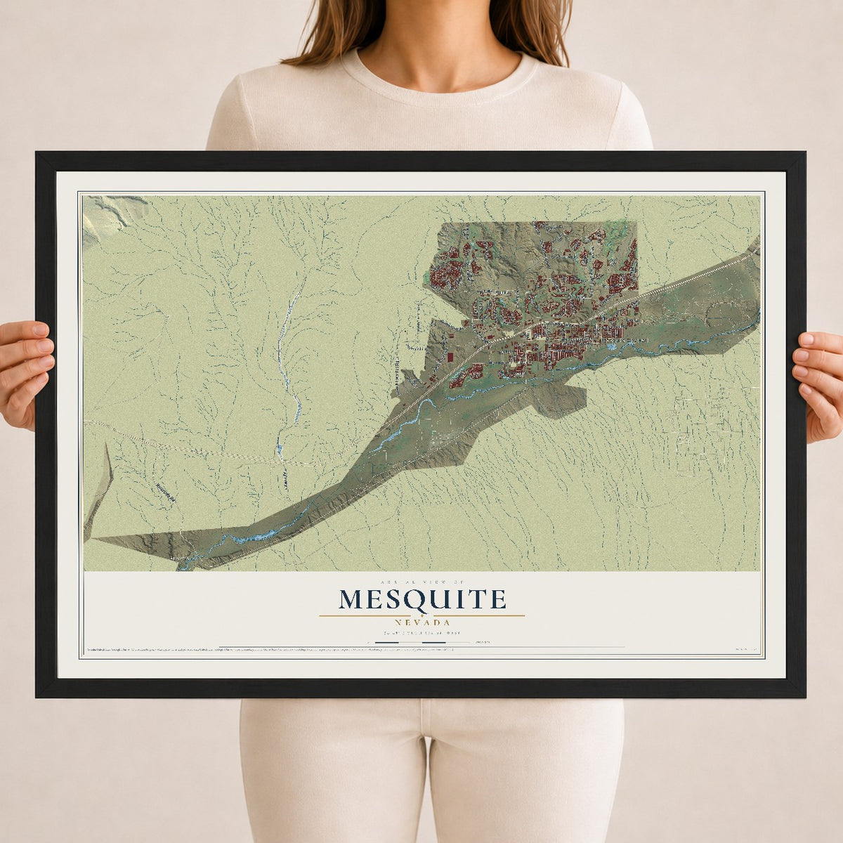 Map of Mesquite, Nevada, 18 x 24 inch print in a black wood frame