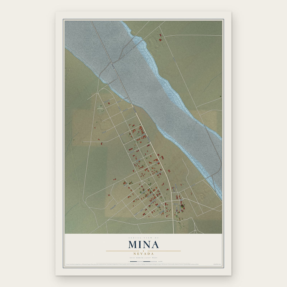 Mina, Nevada map print, the full design