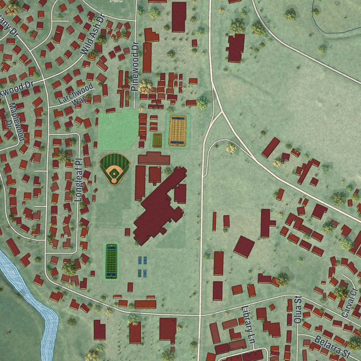 Close-up of the map of Minden, Nevada print showing street and building detail