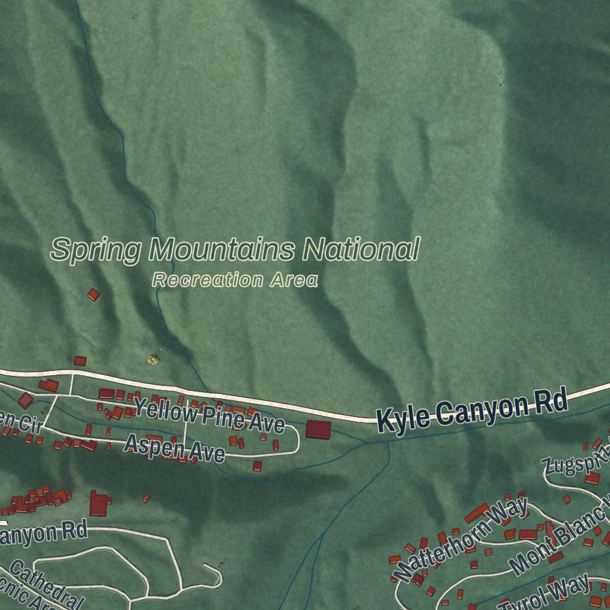 Close-up of the map of Mount Charleston, Nevada print showing street and building detail