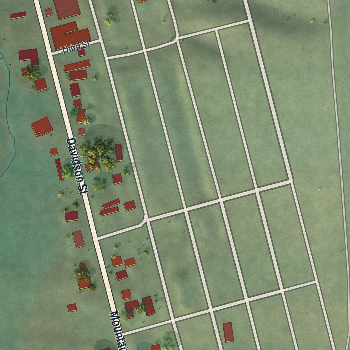 Close-up of the map of Mountain City, Nevada print showing street and building detail