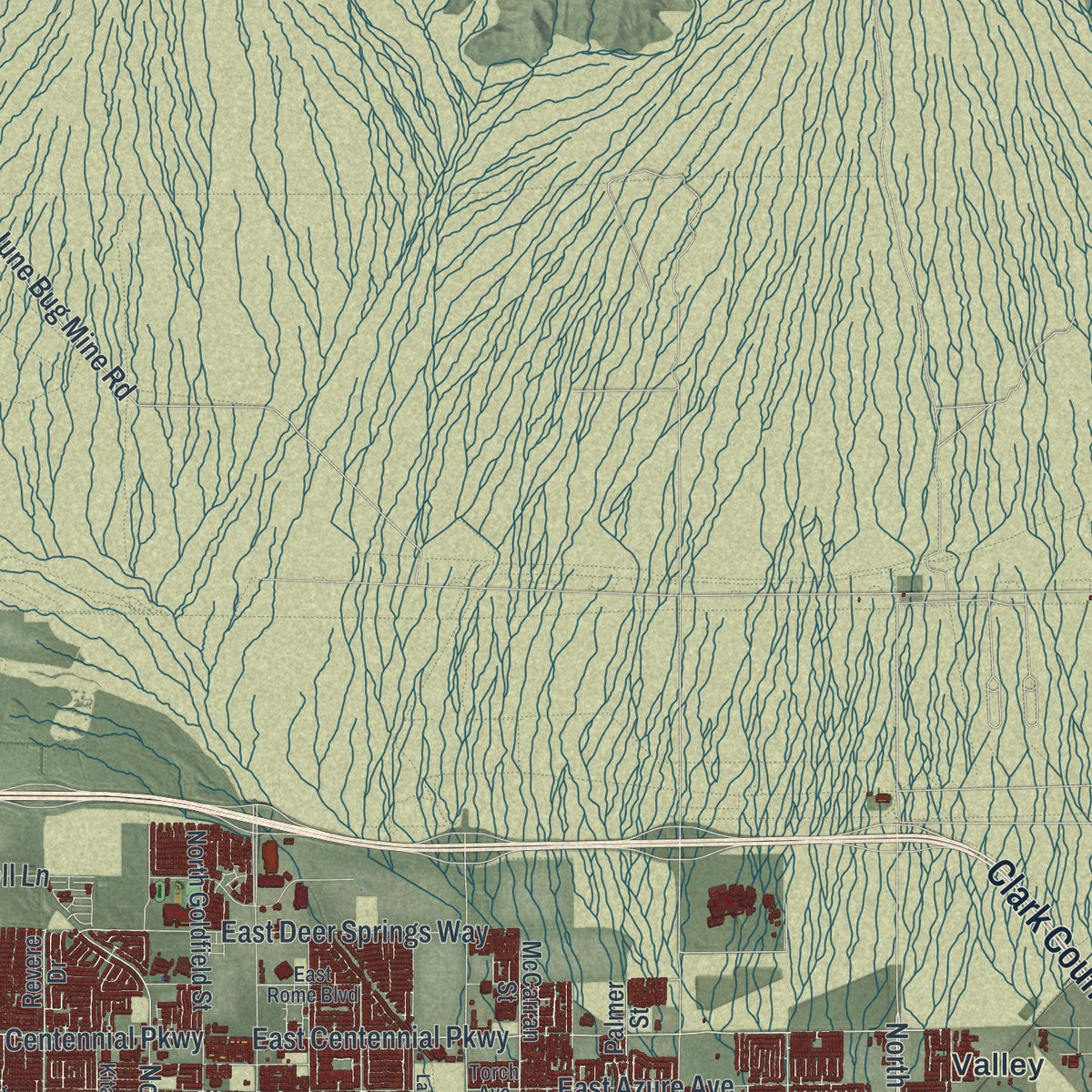 Close-up of the map of North Las Vegas, Nevada print showing street and building detail