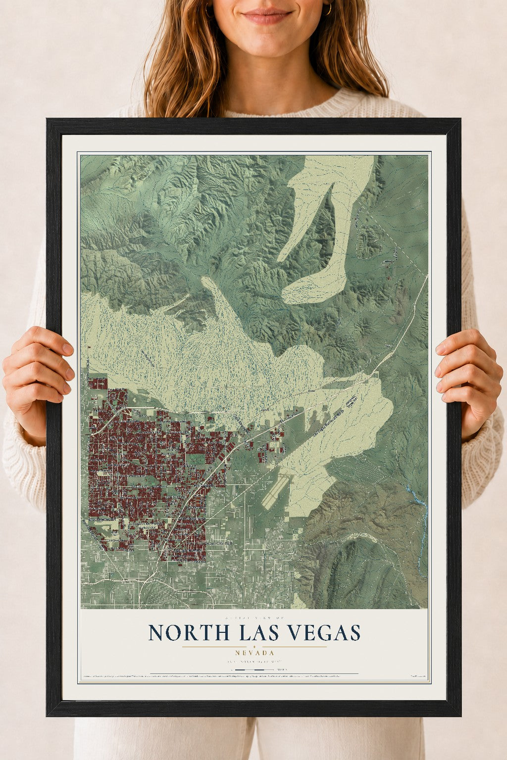 Map of North Las Vegas, Nevada, 18 x 24 inch print in a black wood frame