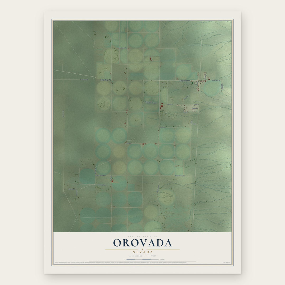 Orovada, Nevada map print, the full design