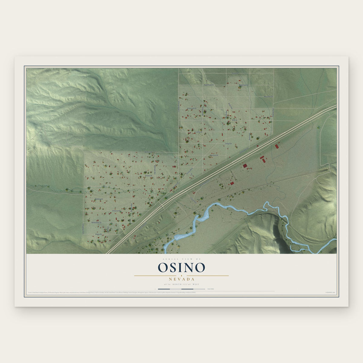 Osino, Nevada map print, the full design