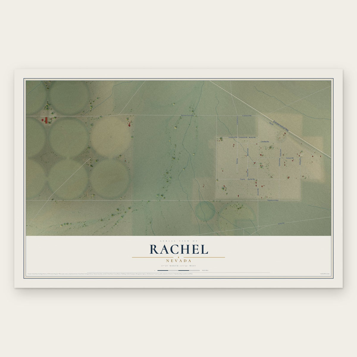 Rachel, Nevada map print, the full design