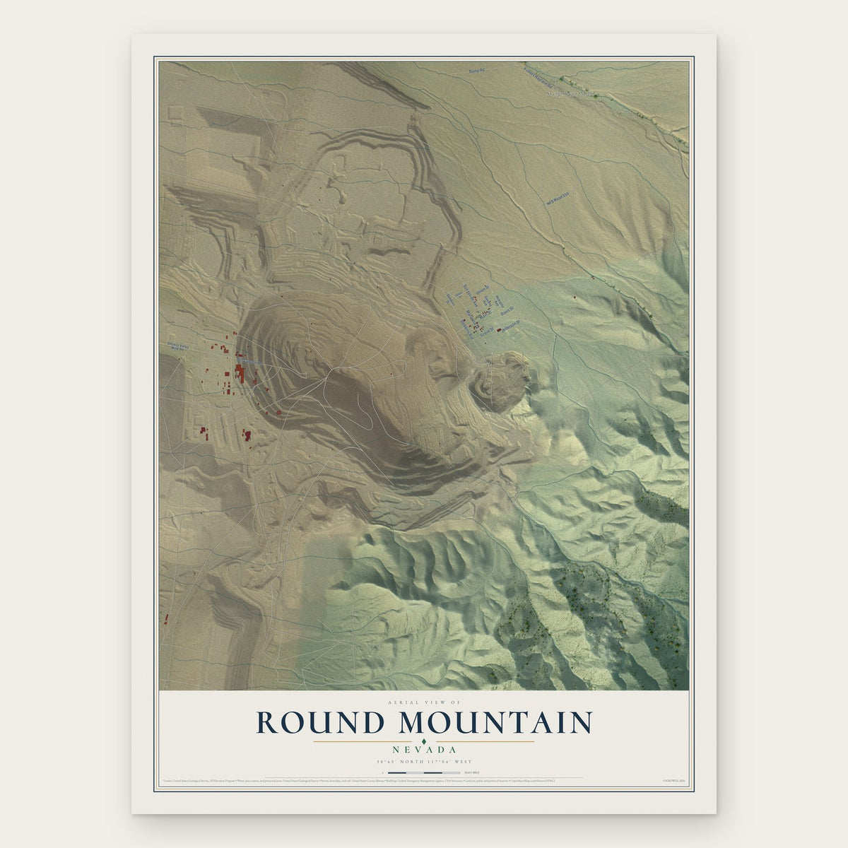 Round Mountain, Nevada map print, the full design