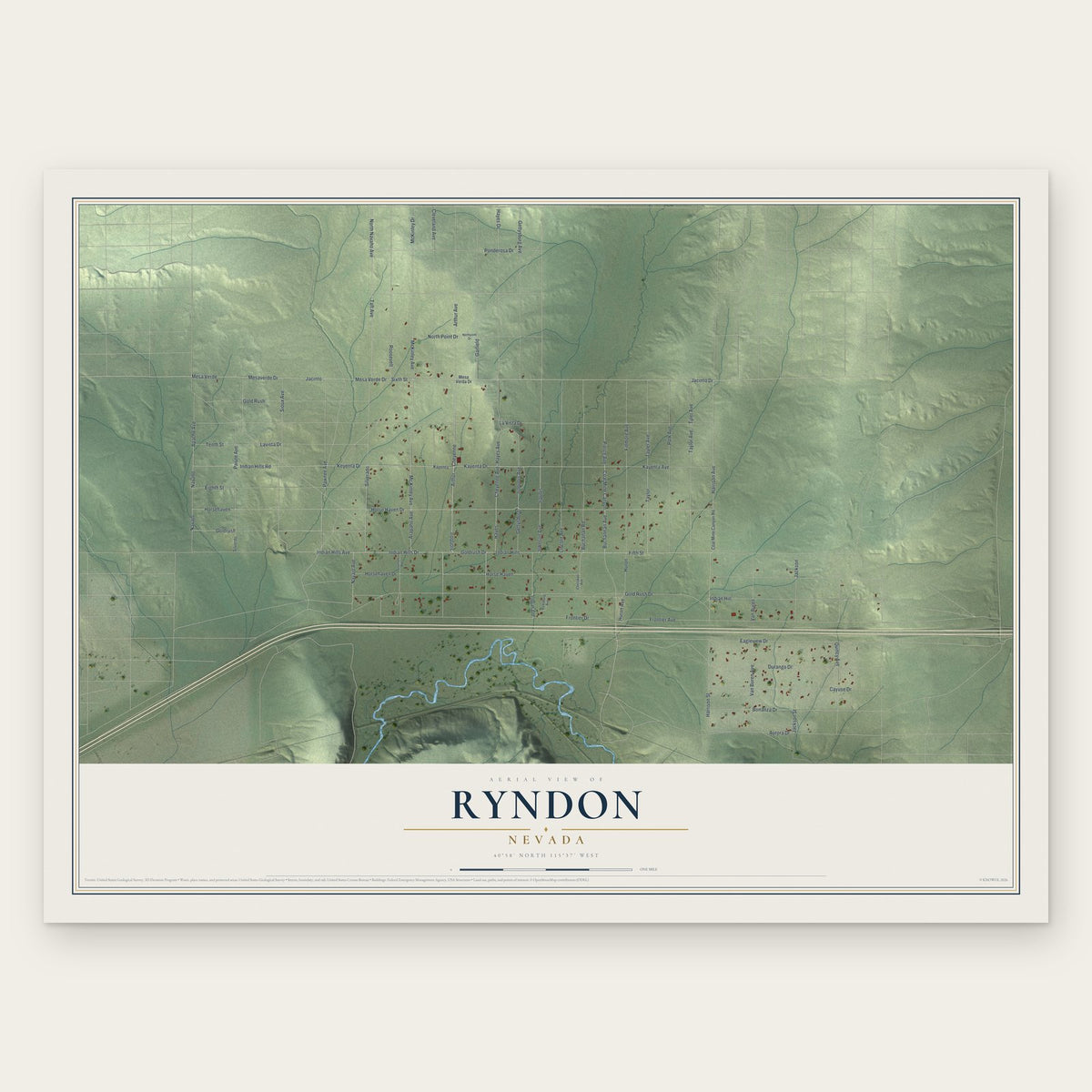 Ryndon, Nevada map print, the full design