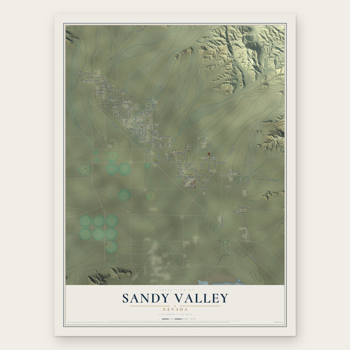 Sandy Valley, Nevada map print, the full design