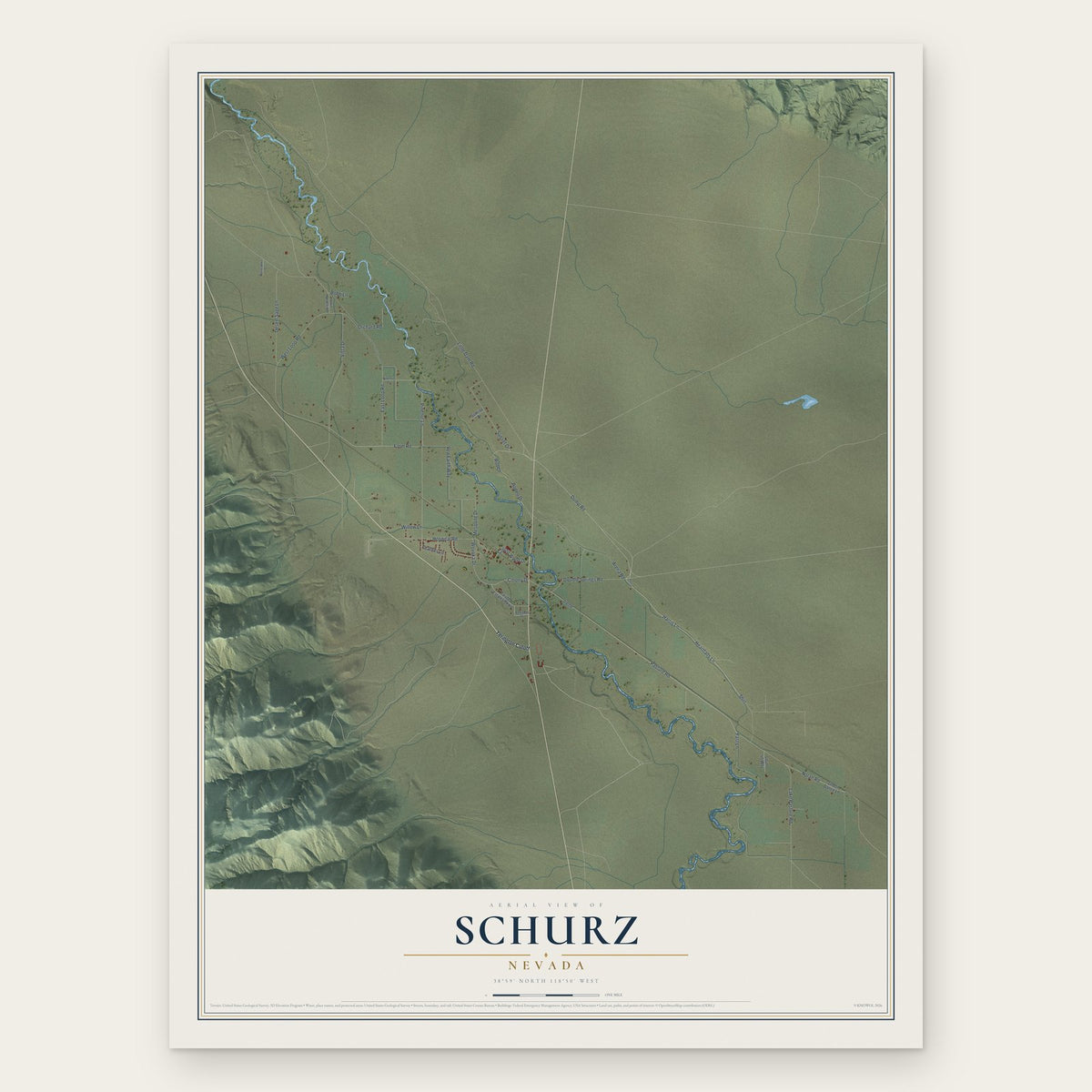 Schurz, Nevada map print, the full design