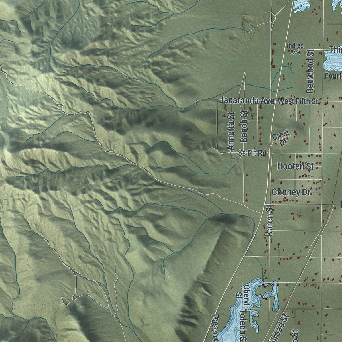Close-up of the map of Silver Springs, Nevada print showing street and building detail