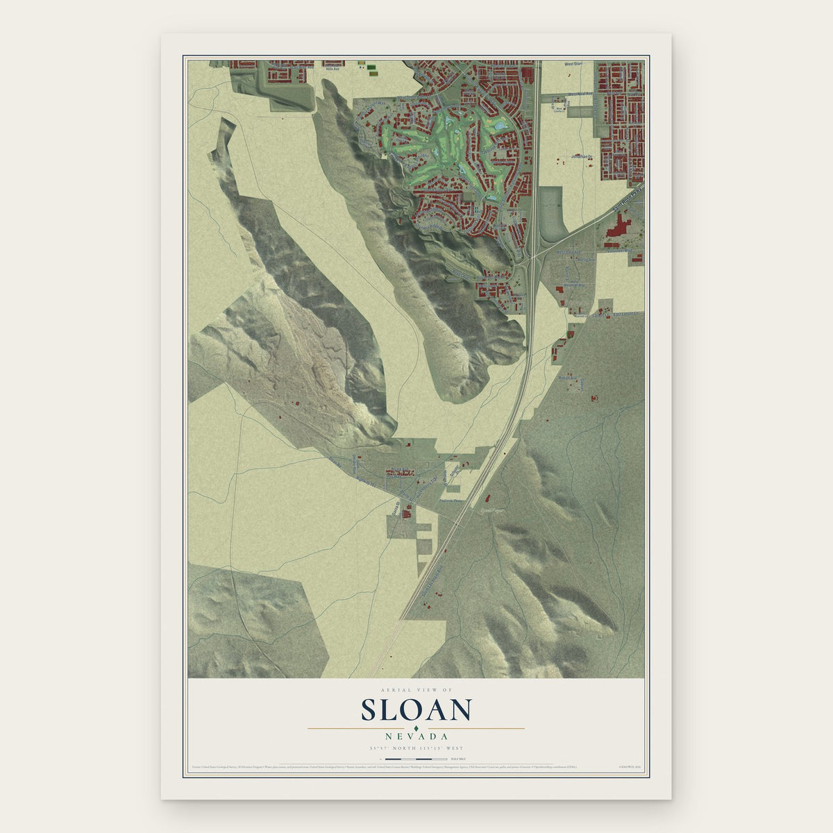 Sloan, Nevada map print, the full design
