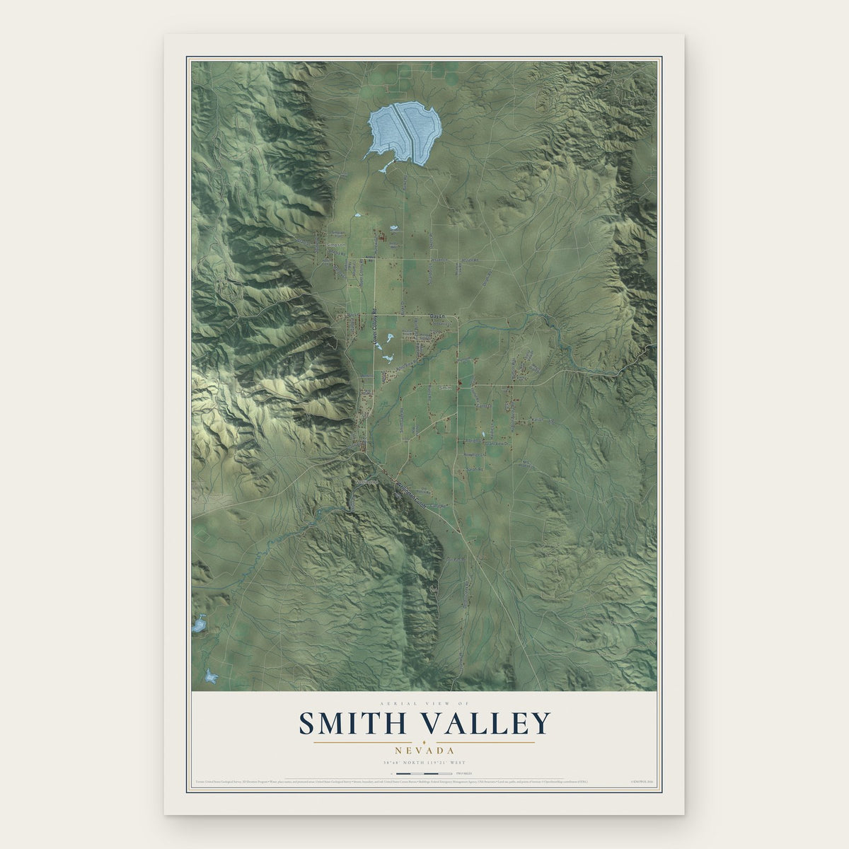 Smith Valley, Nevada map print, the full design