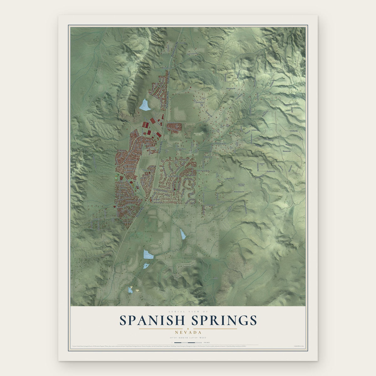 Spanish Springs, Nevada map print, the full design
