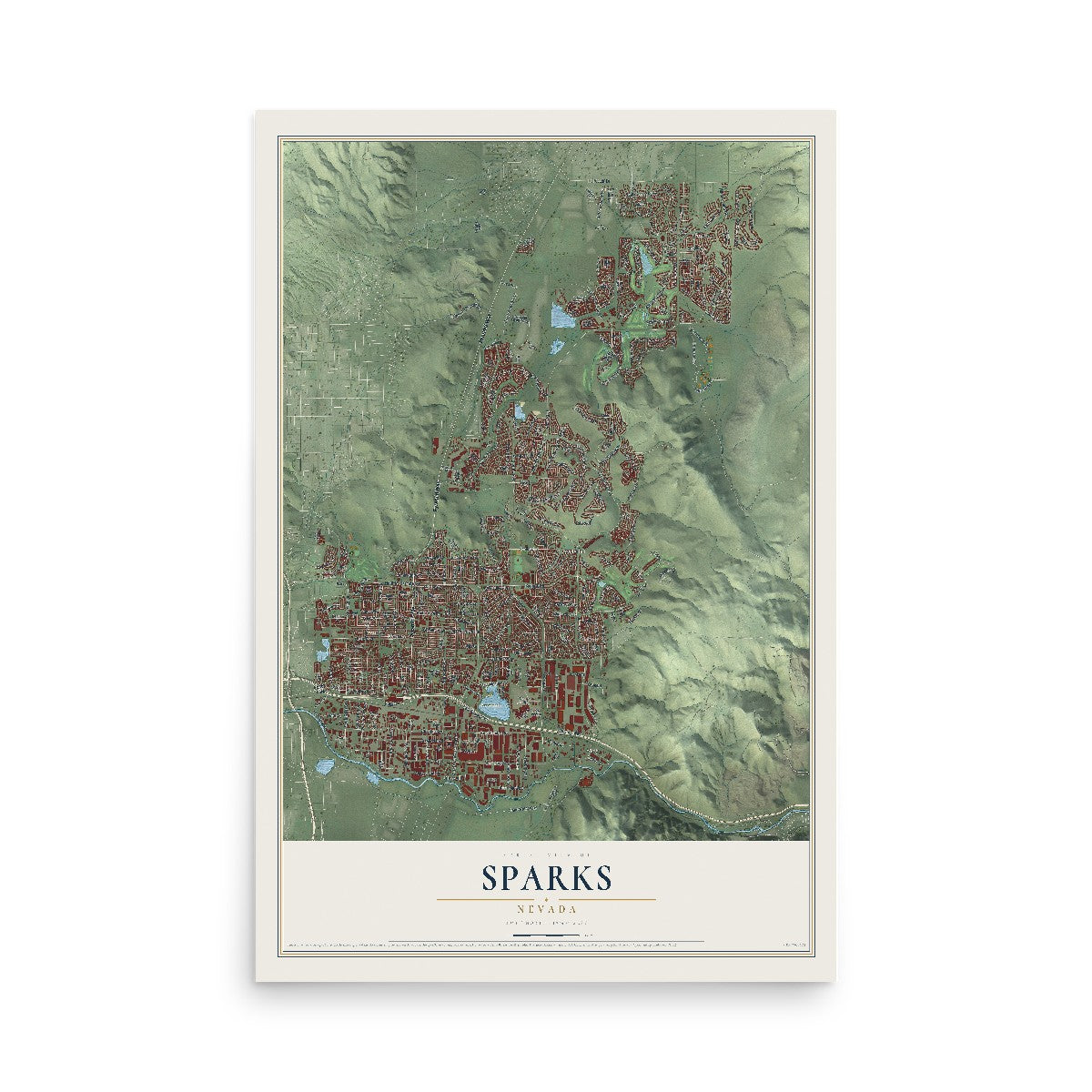 Map of Sparks, Nevada, 12 x 18 inch unframed archival matte print