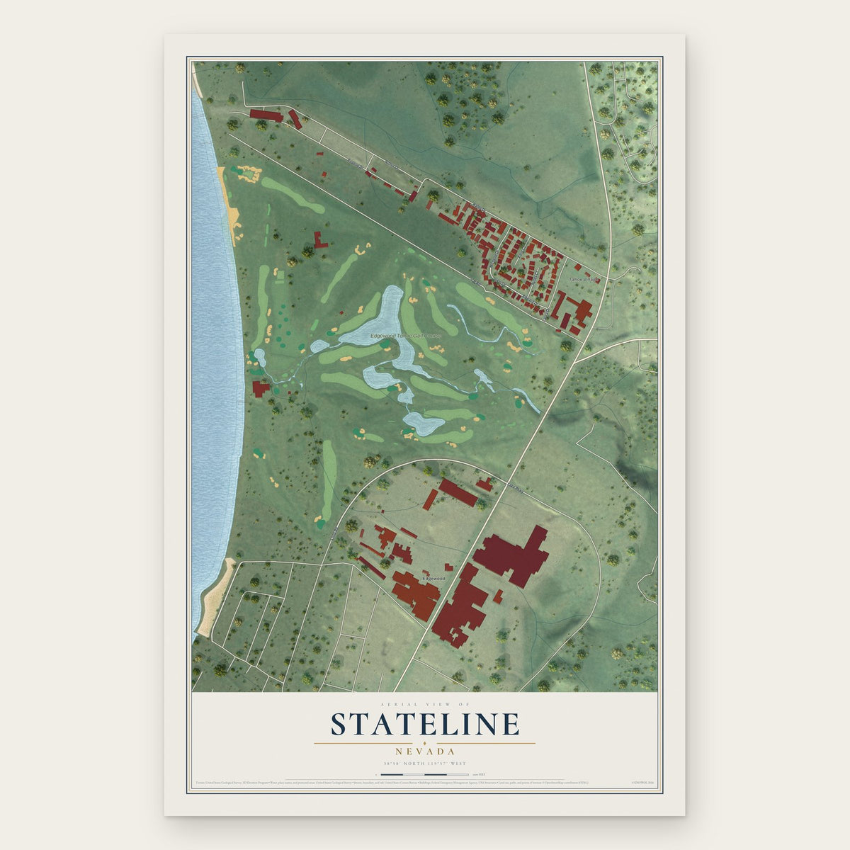 Stateline, Nevada map print, the full design