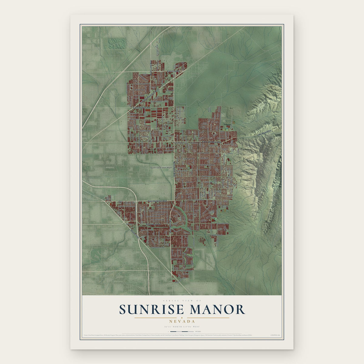 Sunrise Manor, Nevada map print, the full design