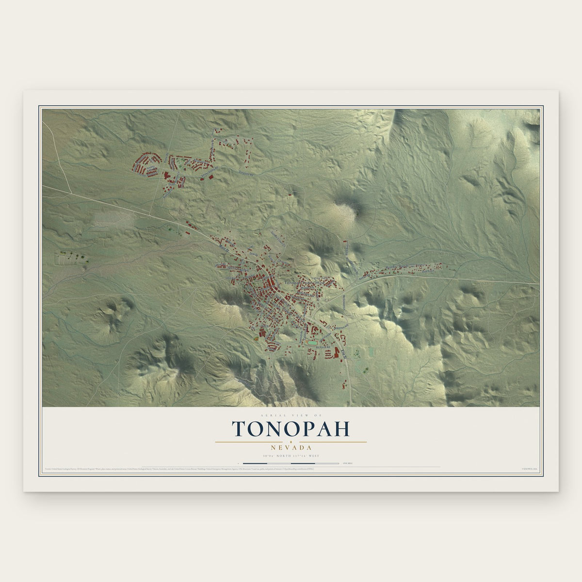Tonopah, Nevada map print, the full design
