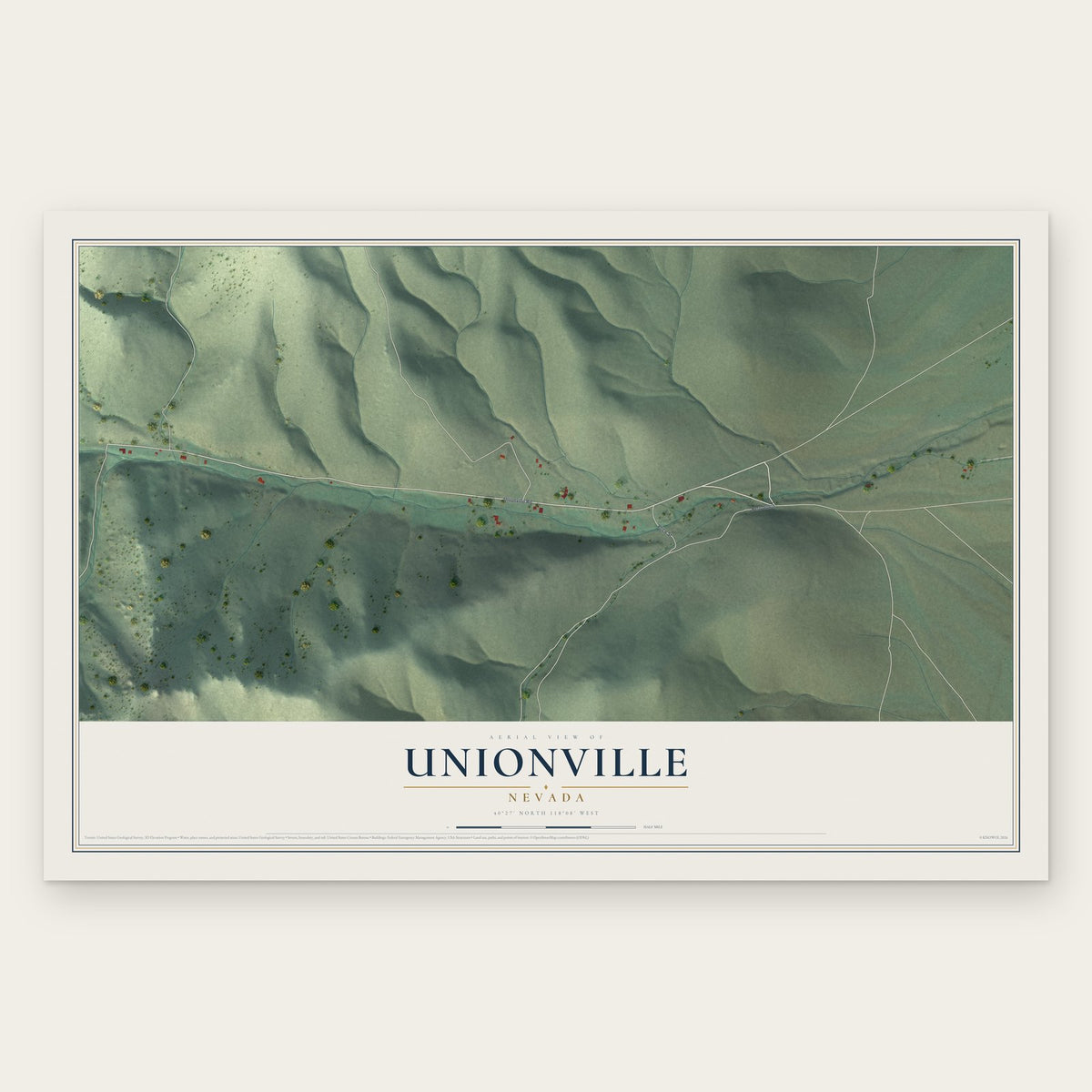 Unionville, Nevada map print, the full design