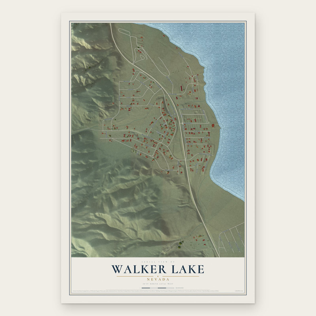 Walker Lake, Nevada map print, the full design