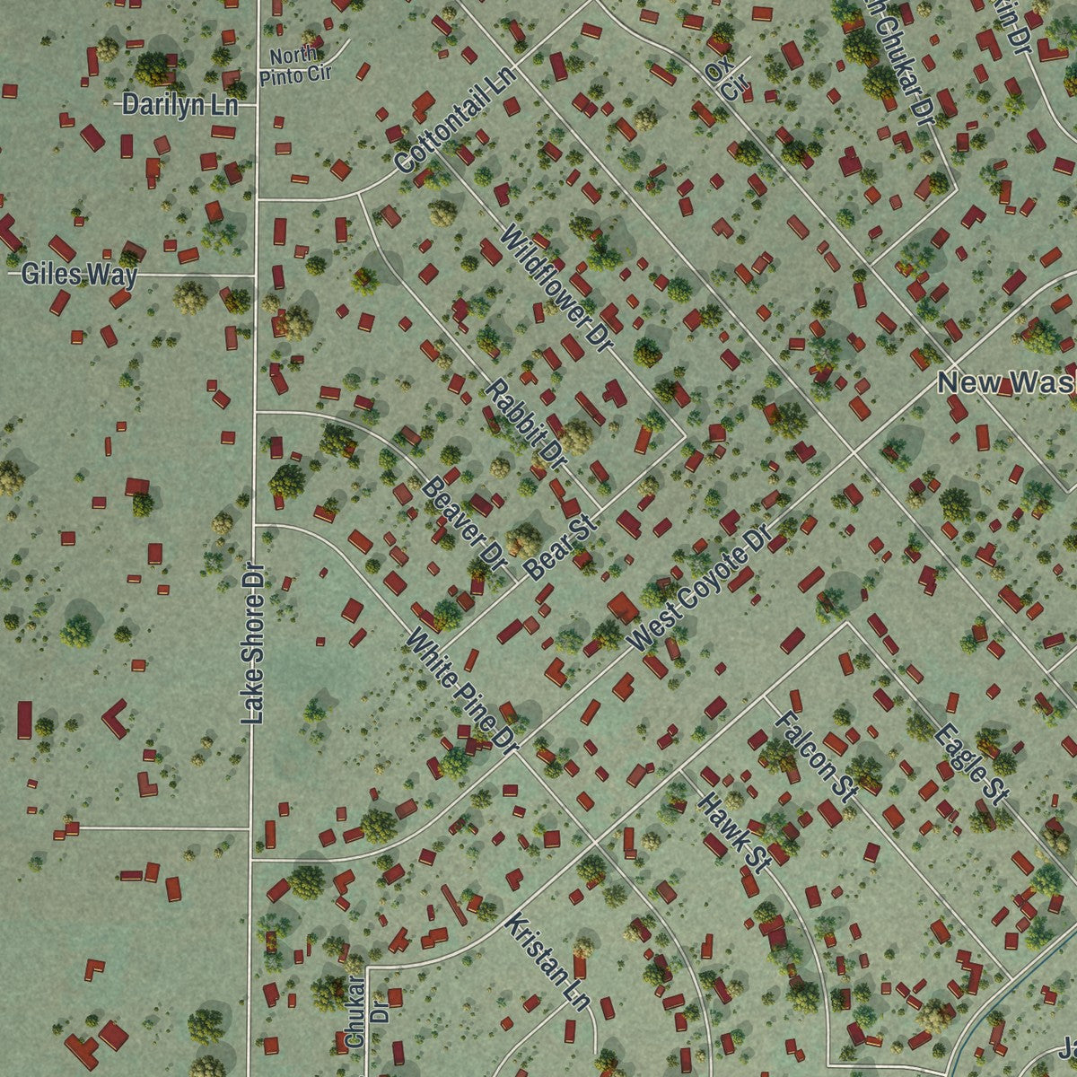 Close-up of the map of Washoe Valley, Nevada print showing street and building detail