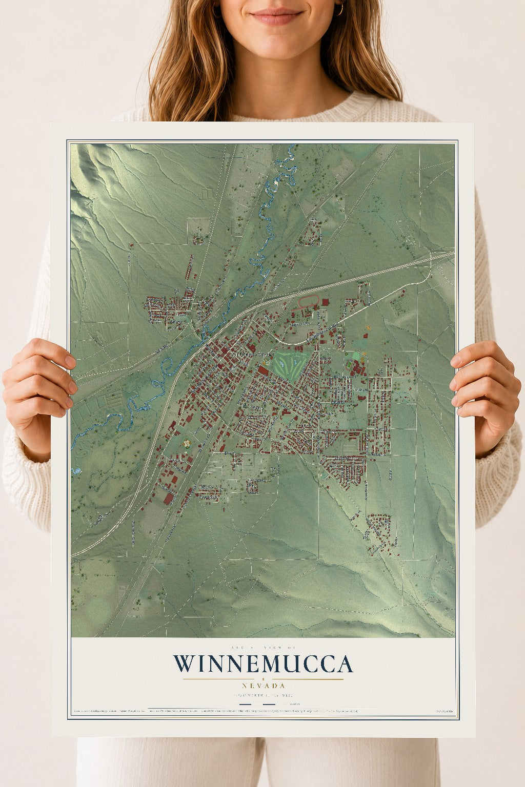 Map of Winnemucca, Nevada, 18 x 24 inch unframed archival matte print