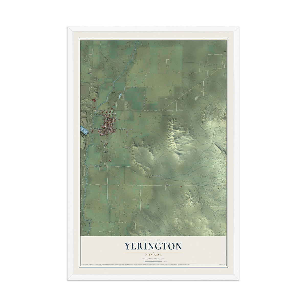 Map of Yerington, Nevada, 12 x 18 inch print in a white wood frame