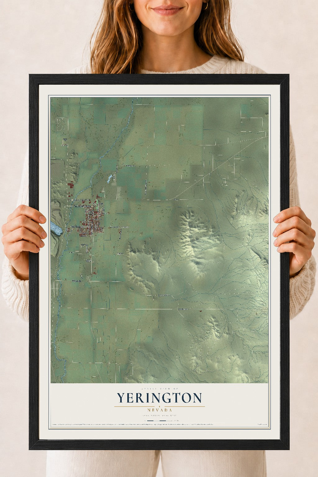 Map of Yerington, Nevada, 18 x 24 inch print in a black wood frame