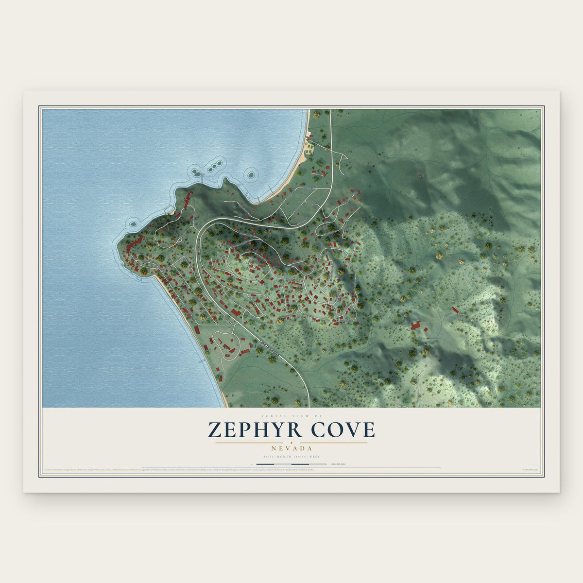 Zephyr Cove, Nevada map print, the full design