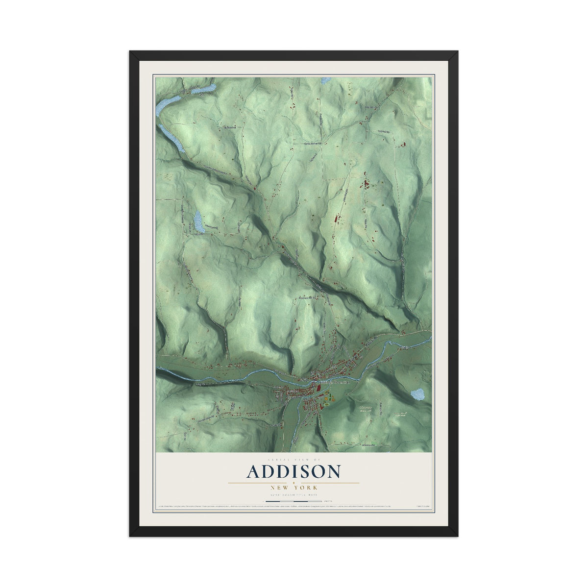 Addison, New York map print, 12" x 18" W/ Black Ayous Wood Frame mockup