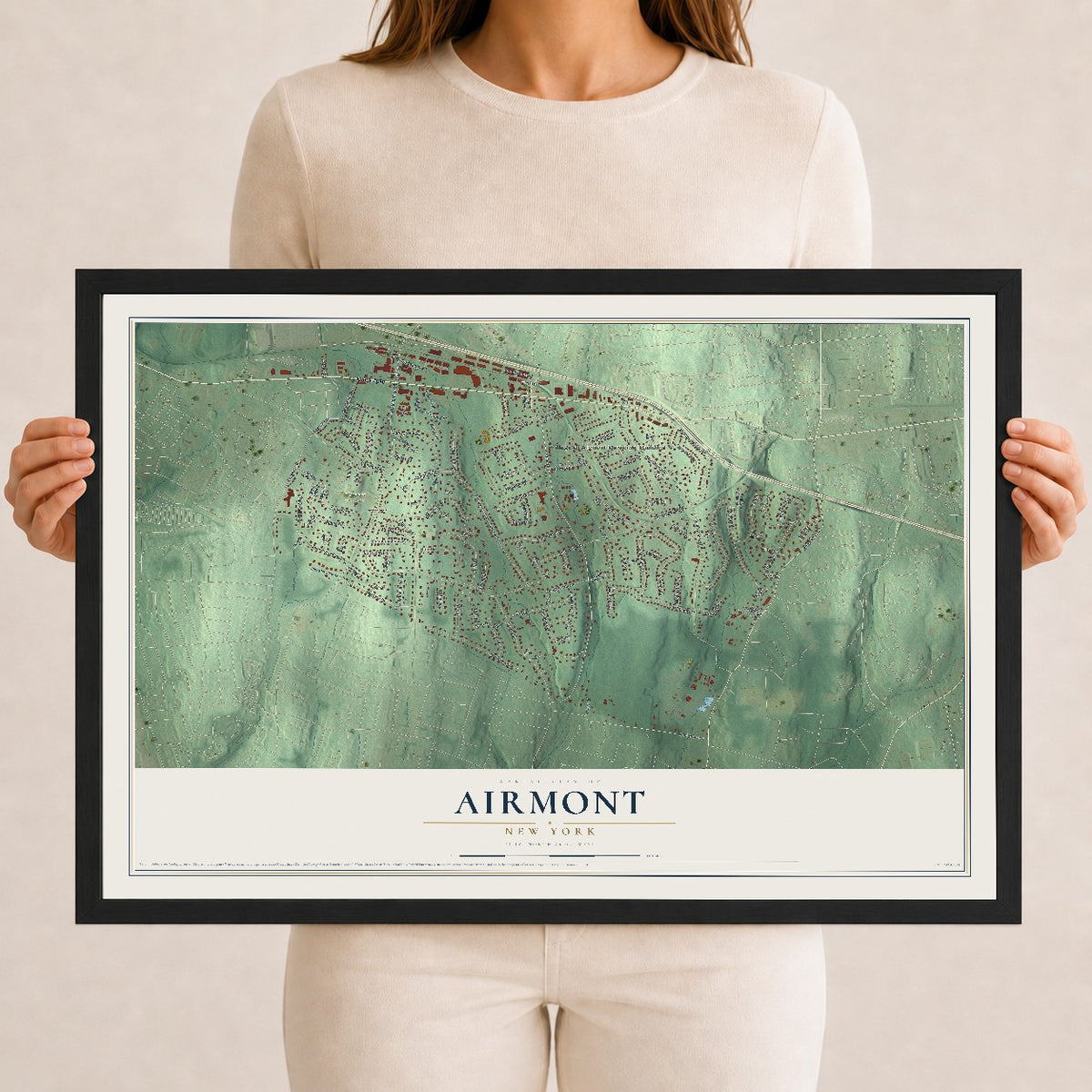 Map of Airmont, New York, 12 x 18 inch print in a black wood frame
