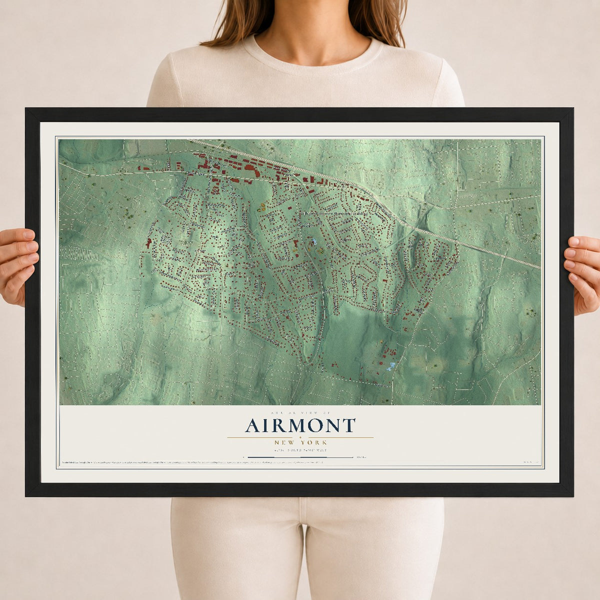 Map of Airmont, New York, 18 x 24 inch print in a black wood frame