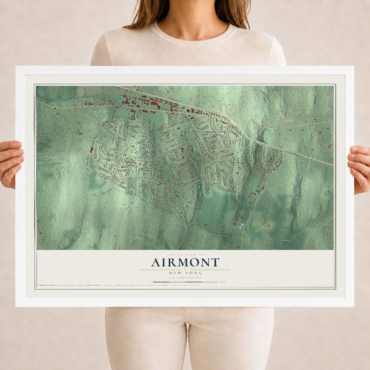 Map of Airmont, New York, 18 x 24 inch print in a white wood frame