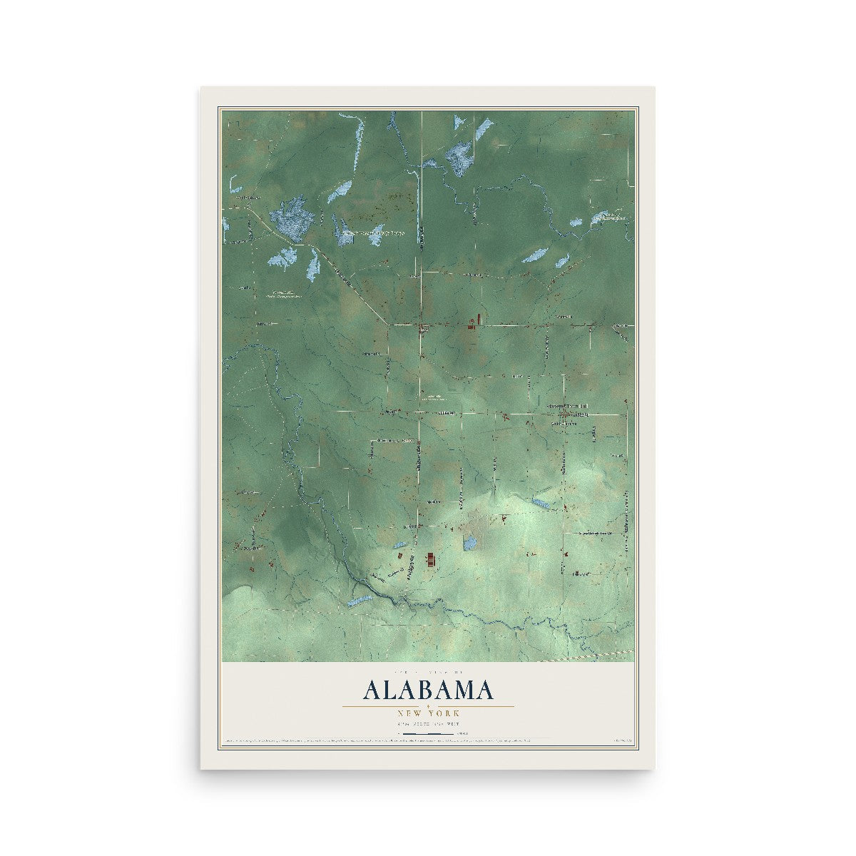 Map of Alabama, New York, 12 x 18 inch unframed archival matte print