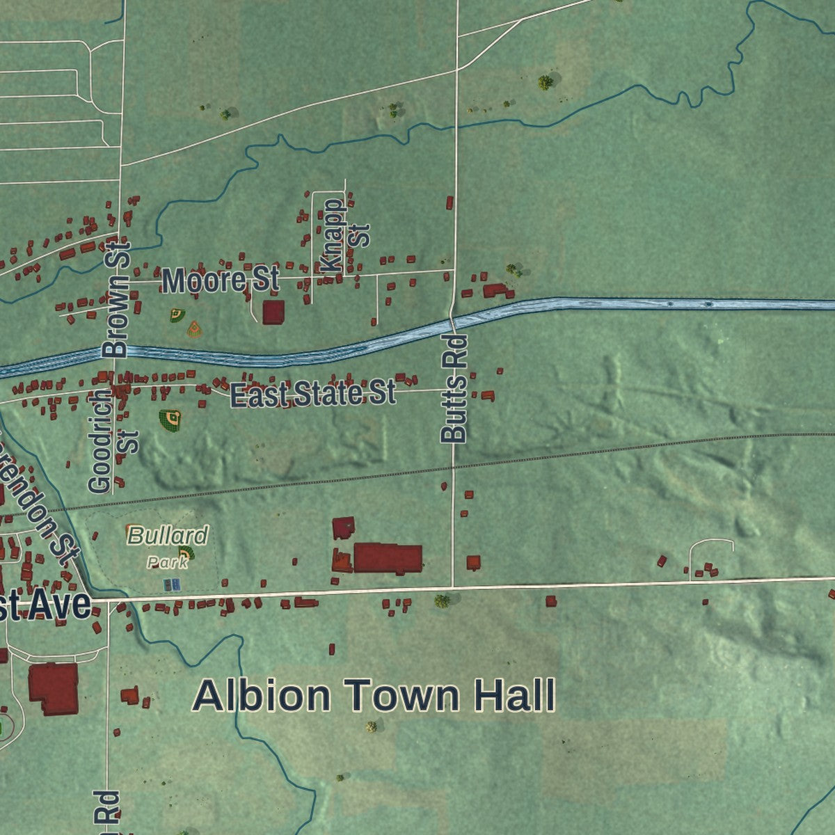 Close-up 2 of the Albion Town (Orleans County), New York map artwork