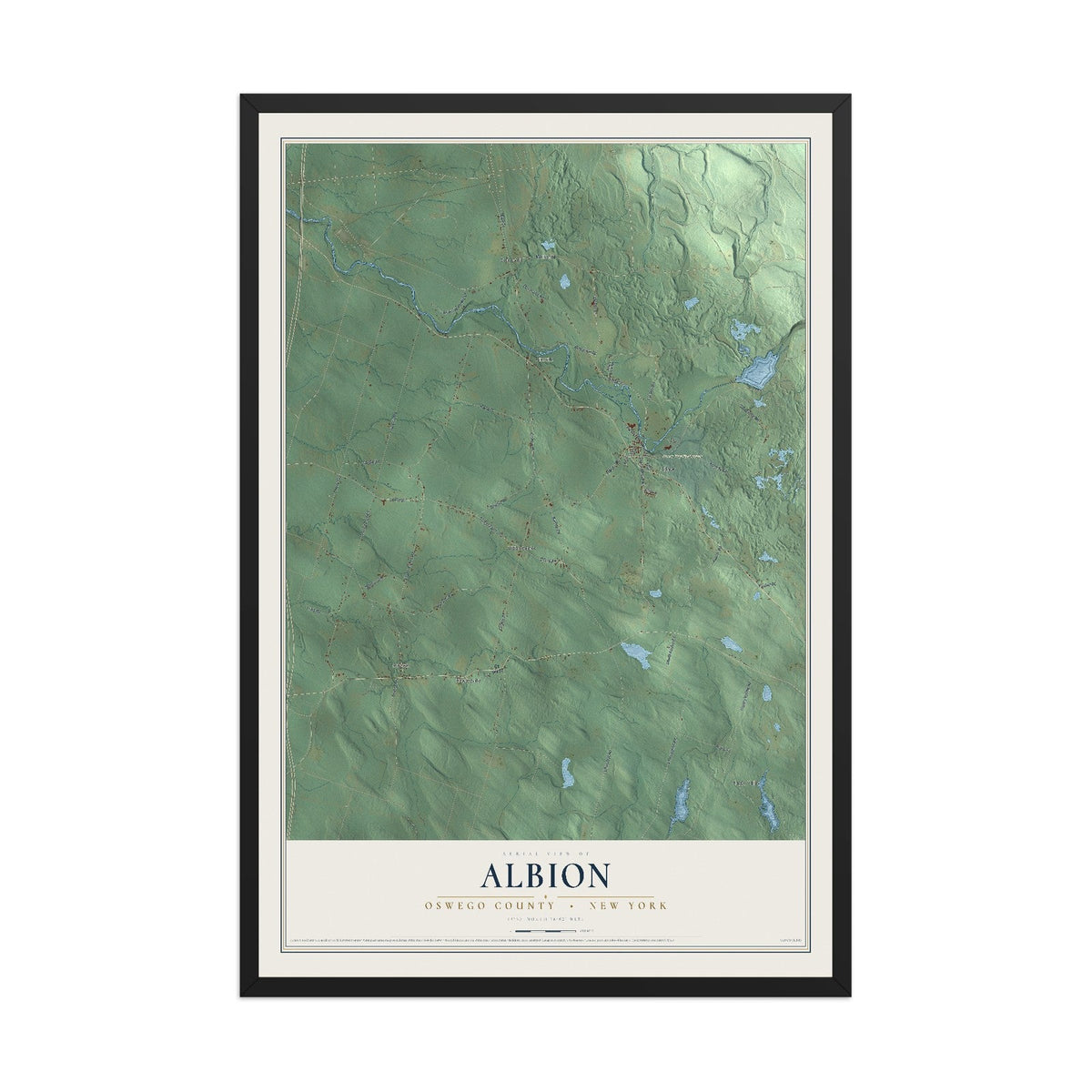 Map of Albion, Oswego County, New York, 12 x 18 inch print in a black wood frame