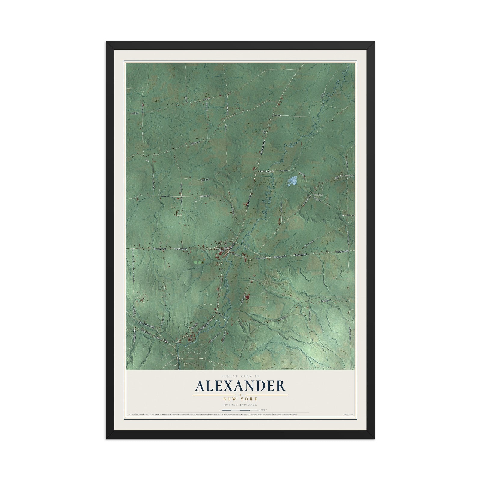 Alexander, New York map print, 12" x 18" W/ Black Ayous Wood Frame mockup