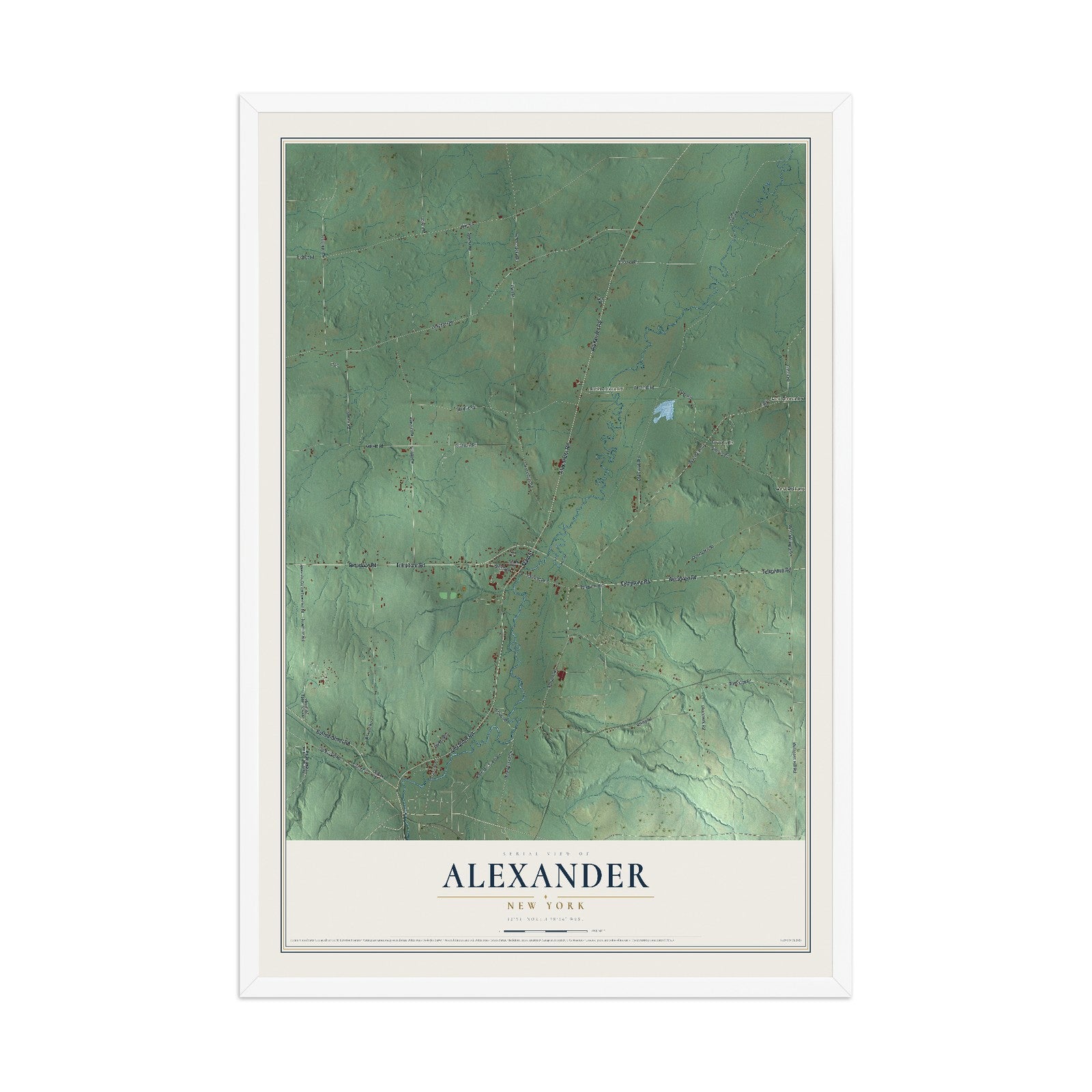 Alexander, New York map print, 12" x 18" W/ White Ayous Wood Frame mockup