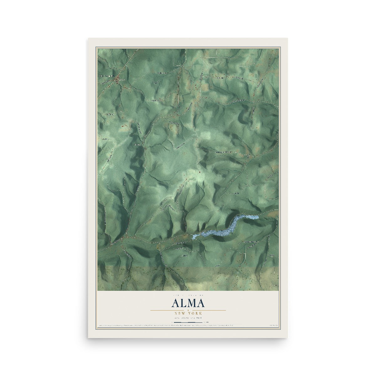 Alma, New York map print, 12" x 18" Archival Matte Print mockup