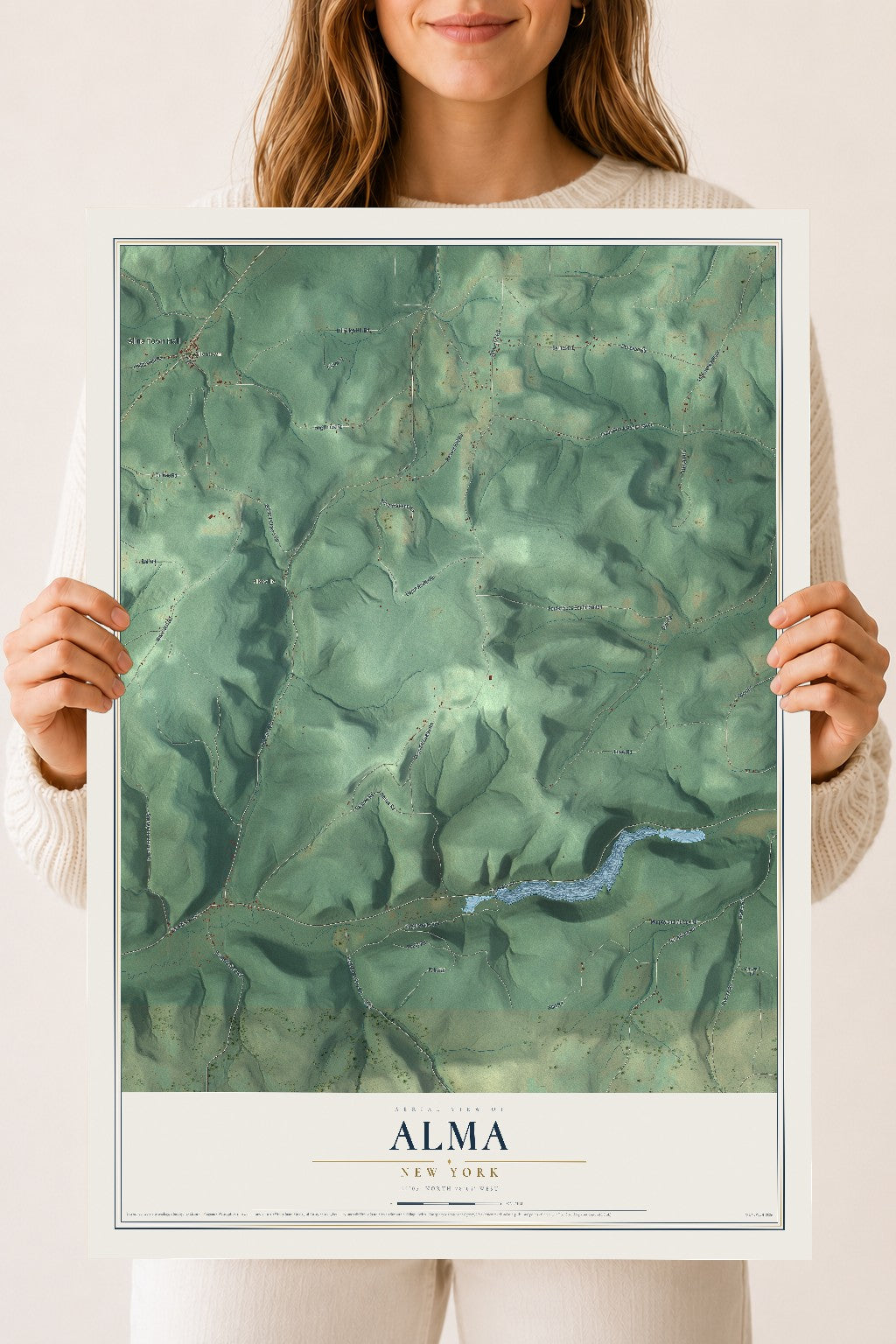 Alma, New York map print, 18" x 24" Archival Matte Print mockup