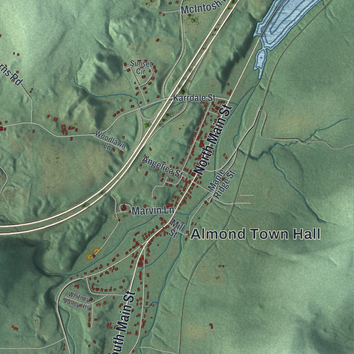 Close-up 1 of the Almond, New York map artwork