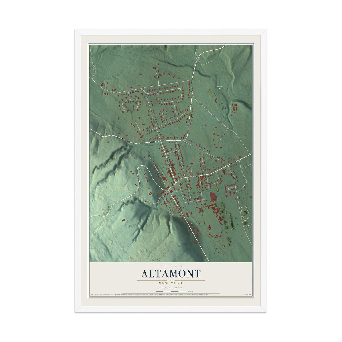 Altamont, New York map print, 12" x 18" W/ White Ayous Wood Frame mockup